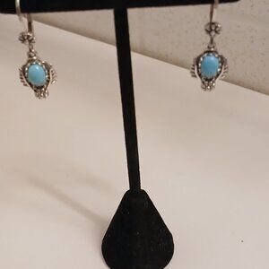 Sterling Silver Sleeping Beauty Turquoise Leaf Lever Back Earrings